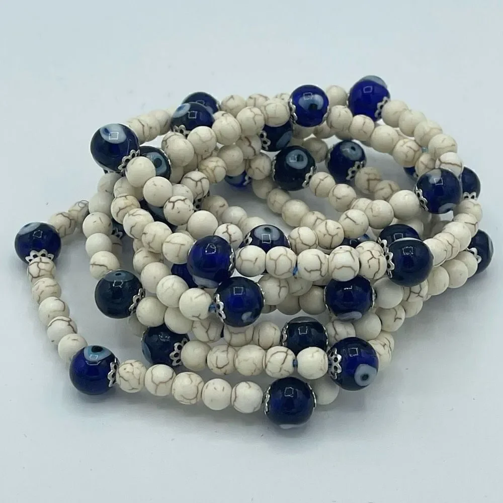 Crystal beaded stretch bracelet ONE NEW evil eye reiki meditation yoga